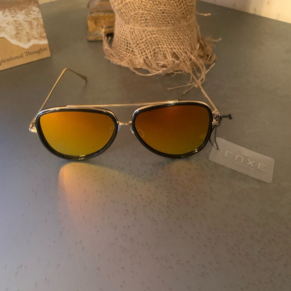 LUXE, NEW WITH TAGS, ORANGE tinted sunglasses, full wire frames.
